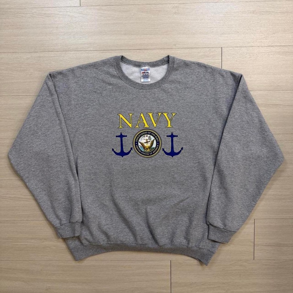 Vintage Navy Anchor Lightweight Grey Crewneck Mens Size XXL Military